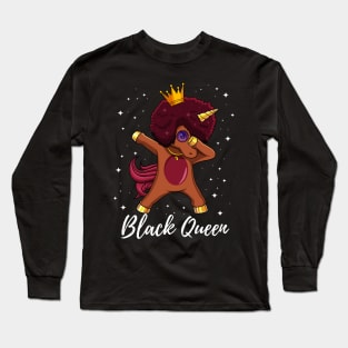 Dabbing Unicorn Afro Girl Proud Black Queen Long Sleeve T-Shirt